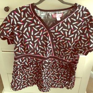 Koi scrub top with lipsticks large